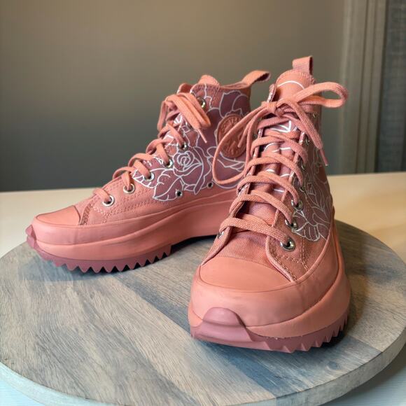 Converse Run Star Hike High Top Pink Quartez Floral Rose 571877C Women's Sz 7.5 - Picture 3 of 12